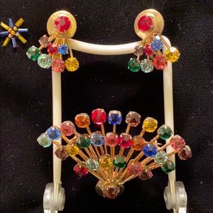 Sterling Silver w/vermeil rhinestone brooch and earring set